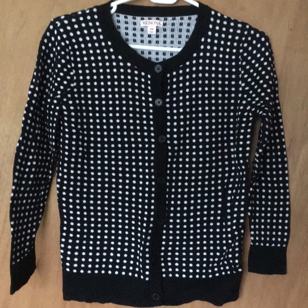 Black and white polka dot cardigan, merona size sm